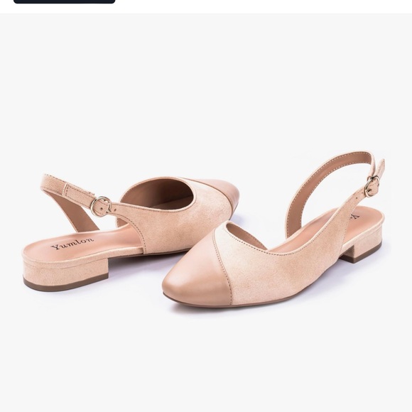 Women's Beige Slingback Flats 2.24 kitten heels - Picture 13 of 16